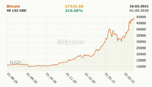 Kurz Bitcoin únor 2021